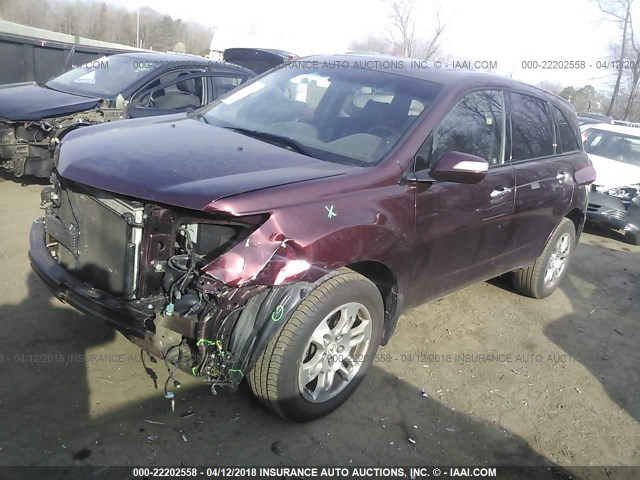 2HNYD28629H530663 - 2009 ACURA MDX TECHNOLOGY MAROON photo 2