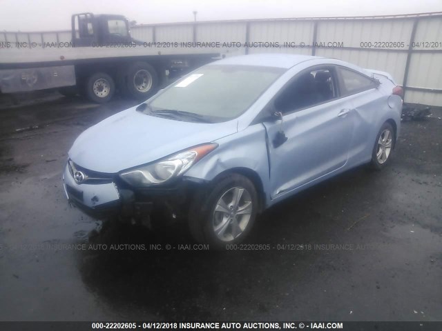 KMHDH6AE2DU019912 - 2013 HYUNDAI ELANTRA COUPE GS/SE Light Blue photo 2