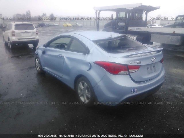 KMHDH6AE2DU019912 - 2013 HYUNDAI ELANTRA COUPE GS/SE Light Blue photo 3