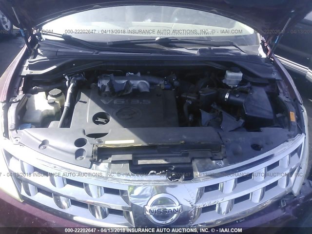 JN8AZ08T65W331036 - 2005 NISSAN MURANO SL/SE/S BURGUNDY photo 10