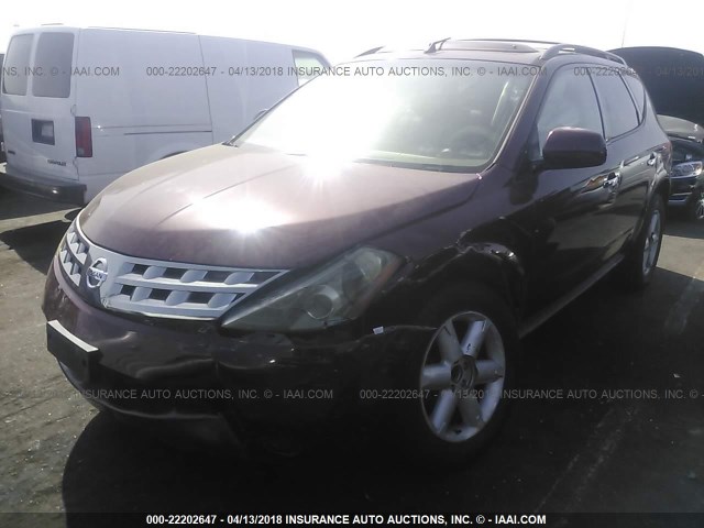 JN8AZ08T65W331036 - 2005 NISSAN MURANO SL/SE/S BURGUNDY photo 2