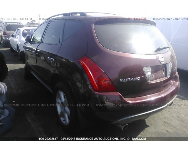 JN8AZ08T65W331036 - 2005 NISSAN MURANO SL/SE/S BURGUNDY photo 3