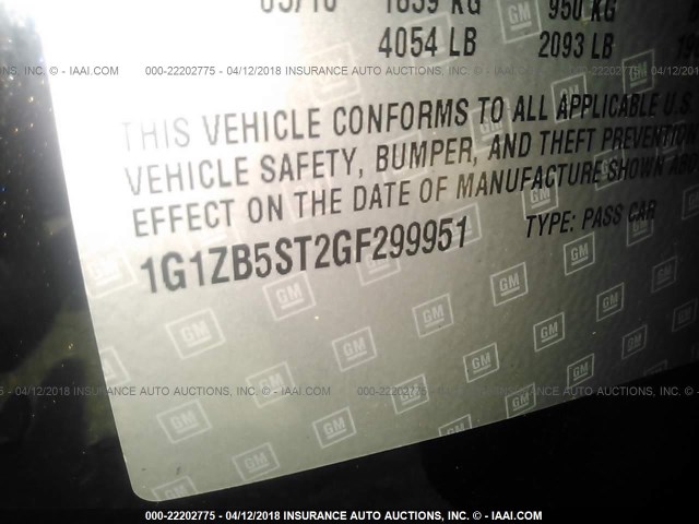 1G1ZB5ST2GF299951 - 2016 CHEVROLET MALIBU LS შავი ფოტო 9