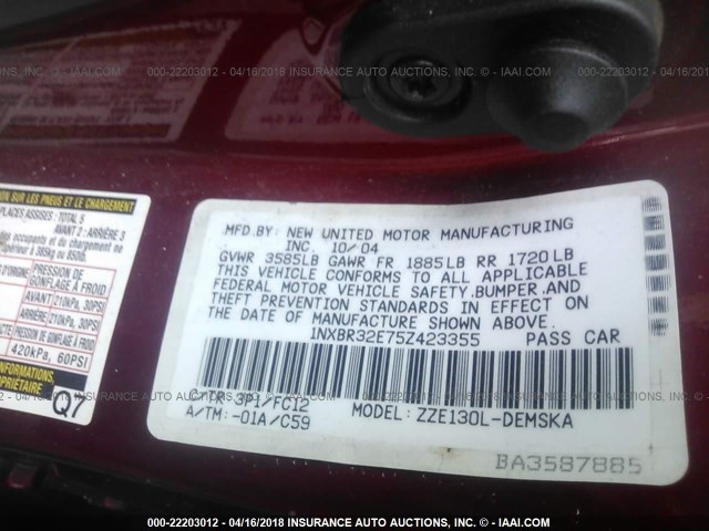 1NXBR32E75Z423355 - 2005 TOYOTA COROLLA CE/LE/S RED photo 9