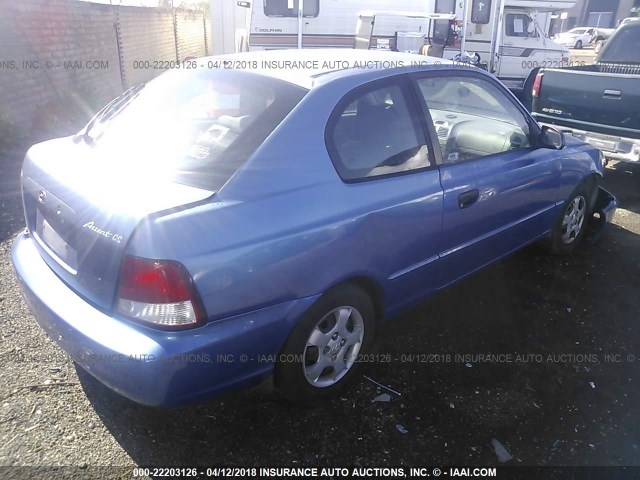 KMHCG35G9YU038777 - 2000 HYUNDAI ACCENT GS BLUE photo 4