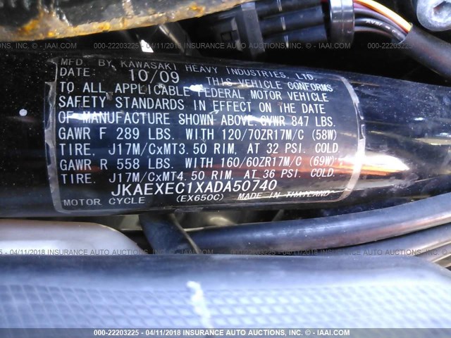 JKAEXEC1XADA50740 - 2010 KAWASAKI EX650 C 橙色 照片 10