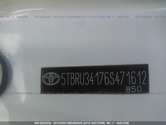 5TBRU34176S471612 - 2006 TOYOTA TUNDRA ACCESS CAB SR5 WHITE photo 9