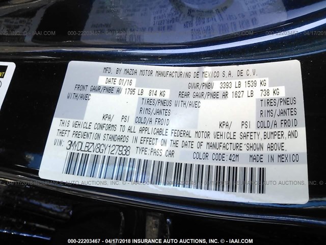 3MYDLBZV8GY127938 - 2016 TOYOTA SCION IA BLACK photo 9