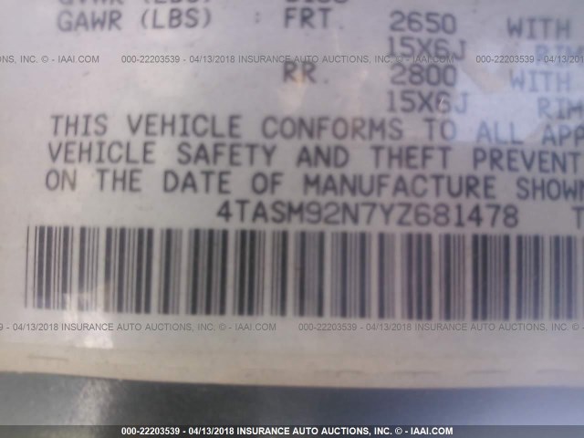 4TASM92N7YZ681478 - 2000 TOYOTA TACOMA XTRACAB PRERUNNER მწვანე ფოტო 9