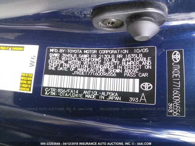 JTKDE177160096556 - 2006 TOYOTA SCION TC 蓝色 照片 9