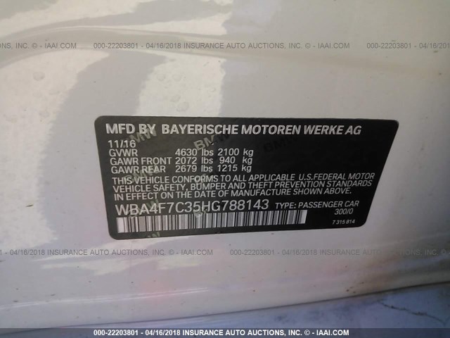 WBA4F7C35HG788143 - 2017 BMW 430I GRAN COUPE WHITE photo 9