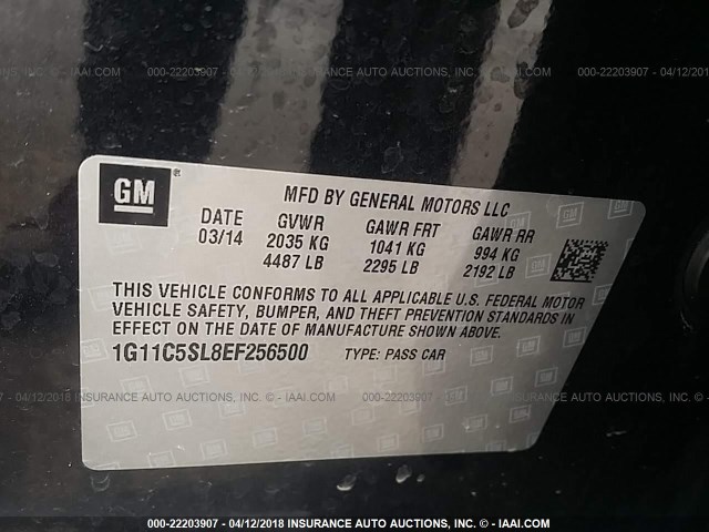 1G11C5SL8EF256500 - 2014 CHEVROLET MALIBU 1LT 黑色 照片 9