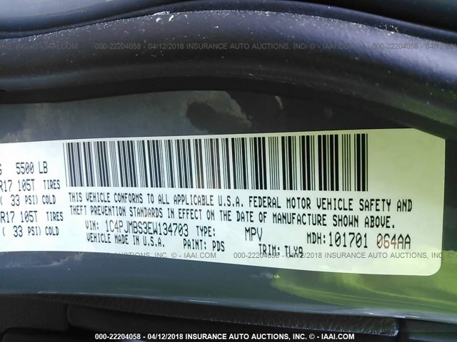 1C4PJMBS3EW134703 - 2014 JEEP CHEROKEE TRAILHAWK 灰色 照片 9