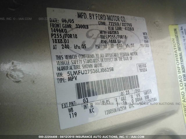 5LMFU27536LJ06258 - 2006 LINCOLN NAVIGATOR BEIGE photo 9