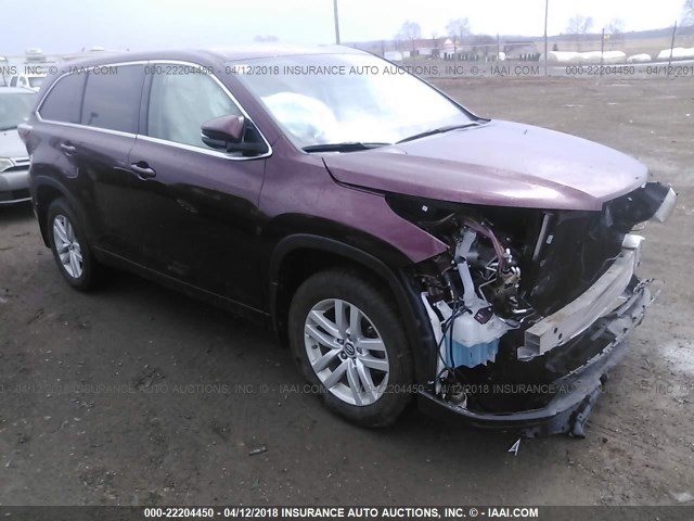 5TDBKRFH9GS350755 - 2016 TOYOTA HIGHLANDER LE/LE PLUS MAROON photo 1