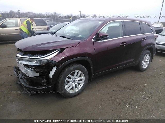 5TDBKRFH9GS350755 - 2016 TOYOTA HIGHLANDER LE/LE PLUS MAROON photo 2