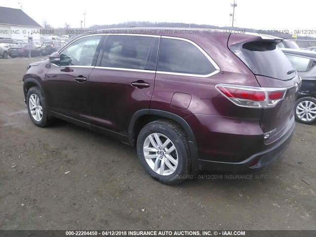 5TDBKRFH9GS350755 - 2016 TOYOTA HIGHLANDER LE/LE PLUS MAROON photo 3