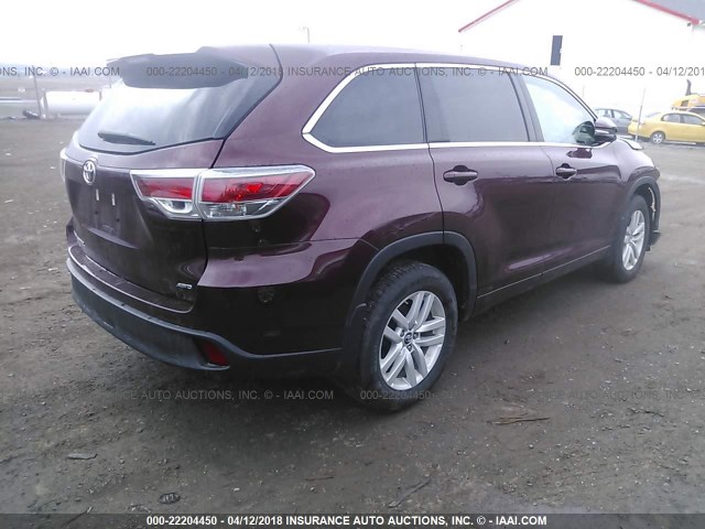 5TDBKRFH9GS350755 - 2016 TOYOTA HIGHLANDER LE/LE PLUS MAROON photo 4