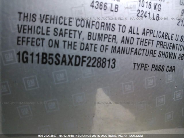 1G11B5SAXDF228813 - 2013 CHEVROLET MALIBU LS ვერცხლისფერი ფოტო 9