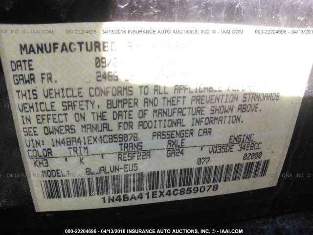 1N4BA41EX4C859078 - 2004 NISSAN MAXIMA SE/SL BLACK photo 9