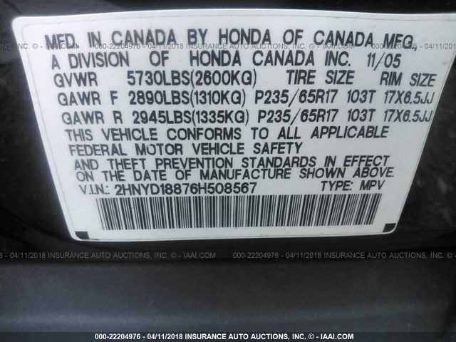 2HNYD18876H508567 - 2006 ACURA MDX TOURING BLACK photo 9