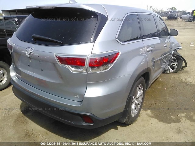 5TDZKRFH0ES022281 - 2014 TOYOTA HIGHLANDER LE/LE PLUS SILVER photo 4