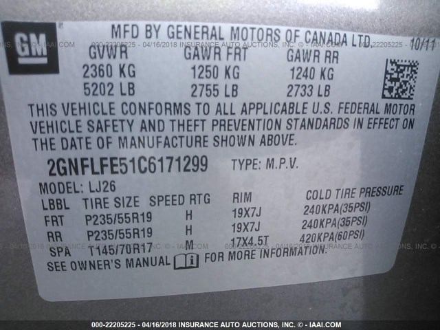 2GNFLFE51C6171299 - 2012 CHEVROLET EQUINOX LTZ BROWN photo 9