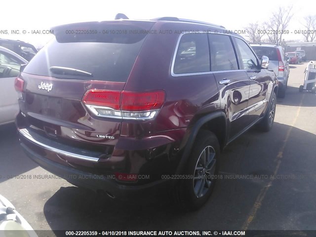 1C4RJFBG7JC293154 - 2018 JEEP GRAND CHEROKEE LIMITED RED photo 4