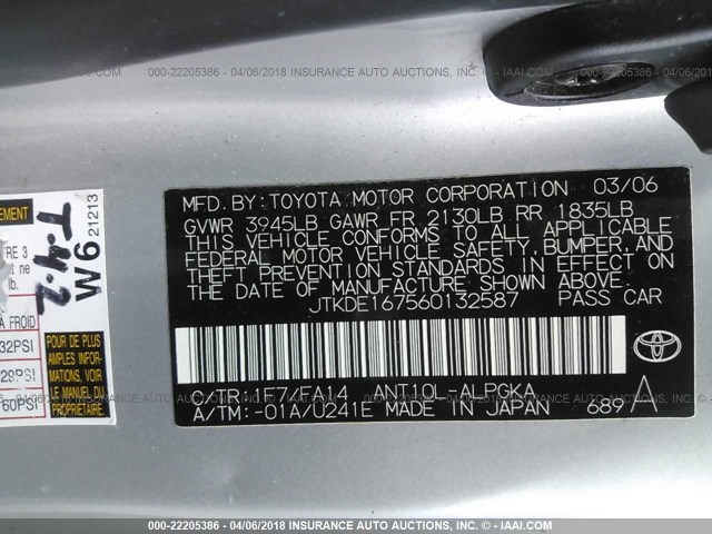 JTKDE167560132587 - 2006 TOYOTA SCION TC 银色 照片 9