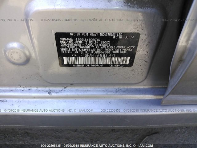 JF1GPAH65E8306960 - 2014 SUBARU IMPREZA LIMITED SILVER photo 9