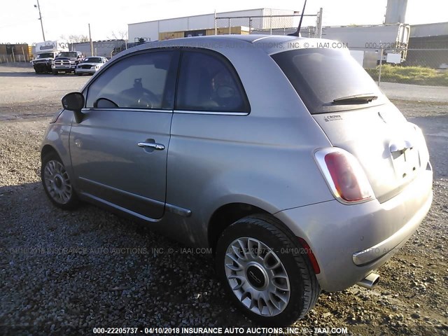 3C3CFFCR2FT624259 - 2015 FIAT 500 LOUNGE SILVER photo 3