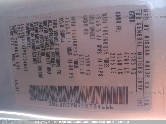 3N63M0YN7FK734666 - 2015 CHEVROLET CITY EXPRESS LS GRAY photo 9