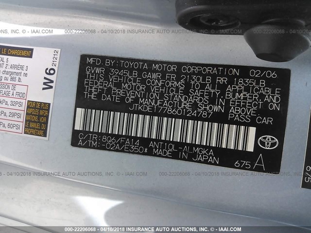 JTKDE177860124787 - 2006 TOYOTA SCION TC 浅蓝色 照片 9