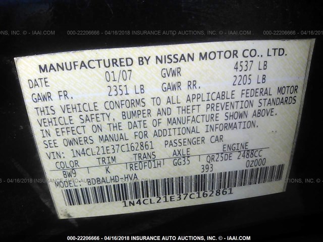 1N4CL21E37C162861 - 2007 NISSAN ALTIMA HYBRID BLUE photo 9