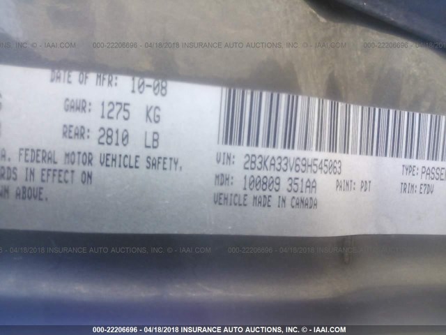 2B3KA33V69H545063 - 2009 DODGE CHARGER SXT GRAY photo 9