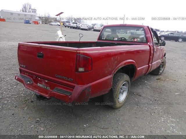 1GCCS1440VK100038 - 1997 CHEVROLET S TRUCK S10 RED photo 4