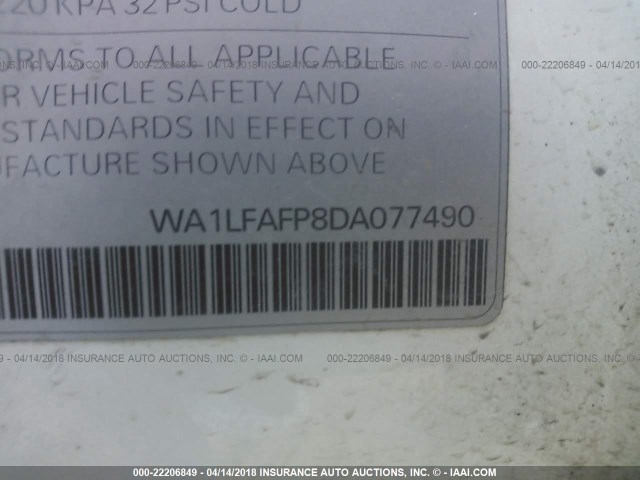 WA1LFAFP8DA077490 - 2013 AUDI Q5 PREMIUM PLUS WHITE photo 9