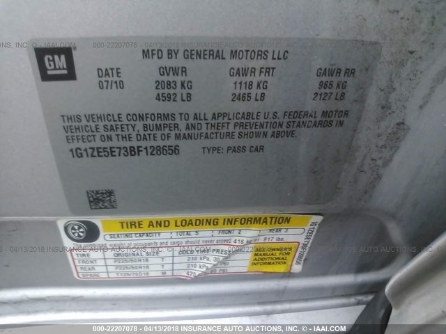 1G1ZE5E73BF128656 - 2011 CHEVROLET MALIBU LTZ SILVER photo 9