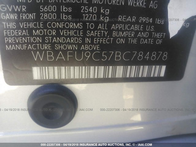 WBAFU9C57BC784878 - 2011 BMW 550 XI SILVER photo 9