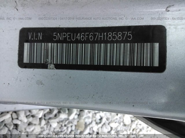 5NPEU46F67H185875 - 2007 HYUNDAI SONATA SE/LIMITED SILVER photo 9