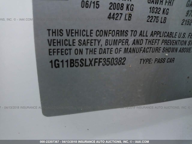 1G11B5SLXFF350382 - 2015 CHEVROLET MALIBU LS თეთრი ფოტო 9