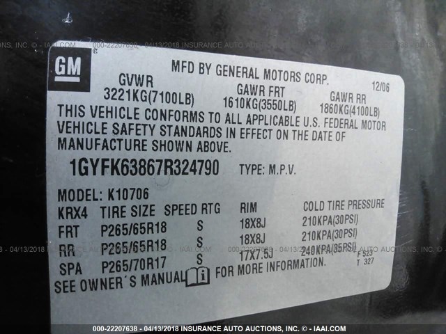 1GYFK63867R324790 - 2007 CADILLAC ESCALADE LUXURY 黑色 照片 9