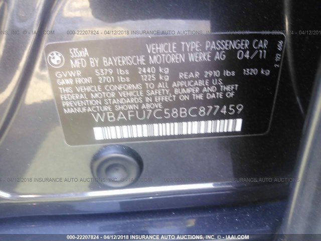 WBAFU7C58BC877459 - 2011 BMW 535 XI Сұр фото 9