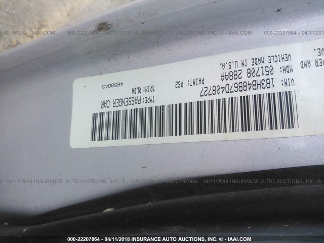 1B3HB48B67D408727 - 2007 DODGE CALIBER SXT SILVER photo 9