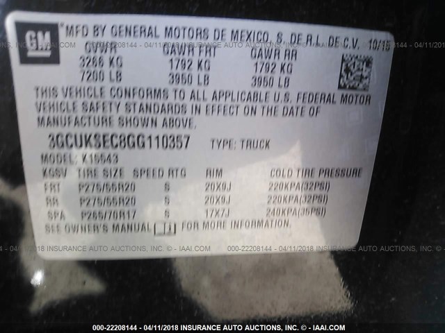 3GCUKSEC8GG110357 - 2016 CHEVROLET SILVERADO K1500 LTZ BLACK photo 9