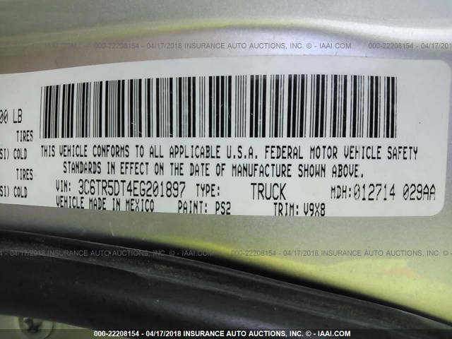 3C6TR5DT4EG201897 - 2014 RAM 2500 SLT SILVER photo 9