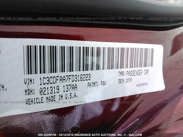 1C3CDFAA7FD316223 - 2015 DODGE DART SE MAROON photo 9