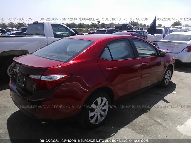 5YFBURHE2GP434793 - 2016 TOYOTA COROLLA L/LE/LE PLS/PRM/S/S PLS RED photo 4