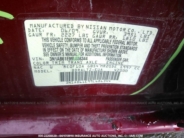 3N1AB61E99L686344 - 2009 NISSAN SENTRA 2.0/2.0S/2.0SL RED photo 9