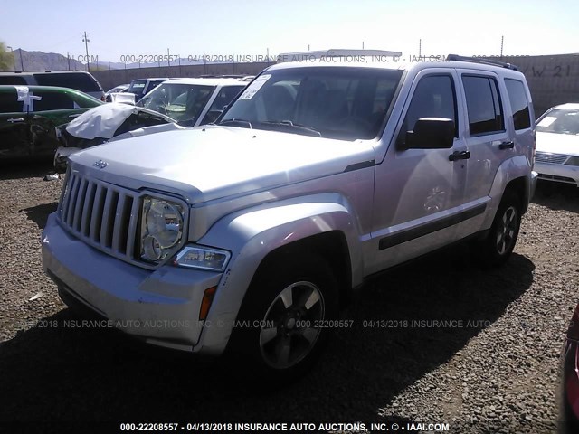 1J8GP28K78W106880 - 2008 JEEP LIBERTY SPORT SILVER photo 2